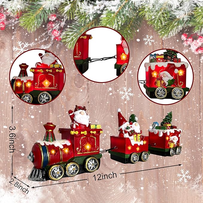 Hexagram Christmas Gnomes Decorations Centerpieces for Tables - Lighted Gnome Christmas Decorations Indoor Snowman Tabletop Decor, Xmas Table Centerpieces for Home - Light Up Train Figurines Table Top