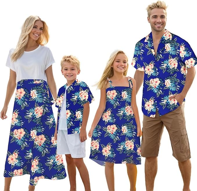 Cromoncent Matching Hawaiian Outfits for Family, Dad and Son Matching Luau Beach Tropical Shirts Mommy Daughter Tropical Sets