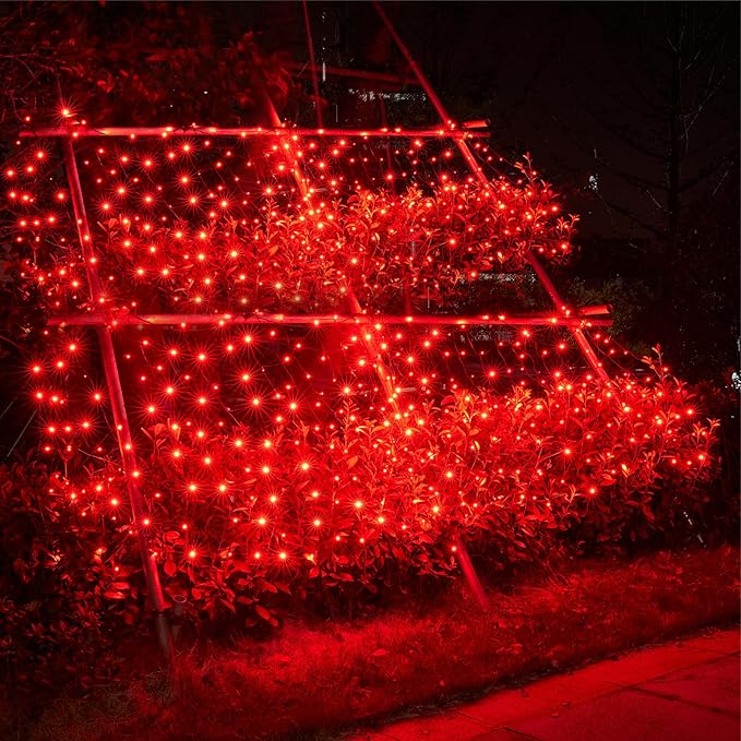 Led Christmas Net Lights Red Outdoor Christmas Lights 160LED 5ftx7ft, Waterproof Outdoor Indoor Fairy Mesh Net Light for Xmas Party, Yard, Patio, Trees, Shrubs, Bushes Decorations