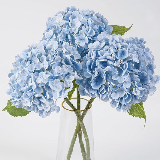 BonBloom's 3 Pcs Blue Hydrangea Artificial Flowers,21 inches Latex Hydrangeas Flowers Faux Lifelike Real Touch Flowers for Wedding Table Centerpieces Home Party Garden Outdoor Decoration