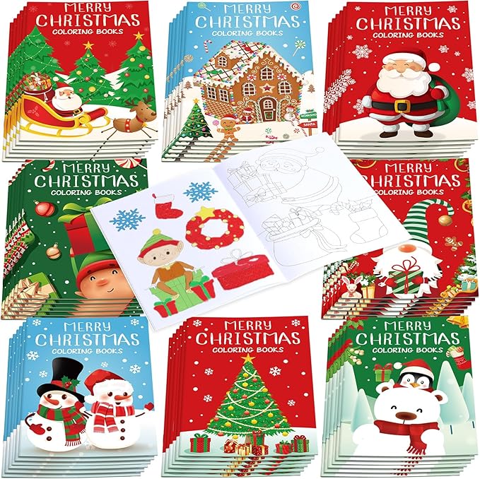 Faccito 48 Pcs Bulk Christmas Coloring Books for Kids Mini Coloring Books Party Favors Xmas DIY Art Drawing Kits for Stocking Stuffer Christmas Party Supplies Goodie Bags Gifts Activities Filler
