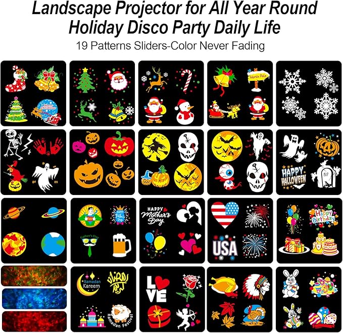 2025 Upgraded Brighter Christmas Decorations Projector Lights, FLITI 19 HD Slide Christmas Projector (Ocean Wave & Patterns), 11 Theme Holiday Projector with Remote for Halloween House Decor