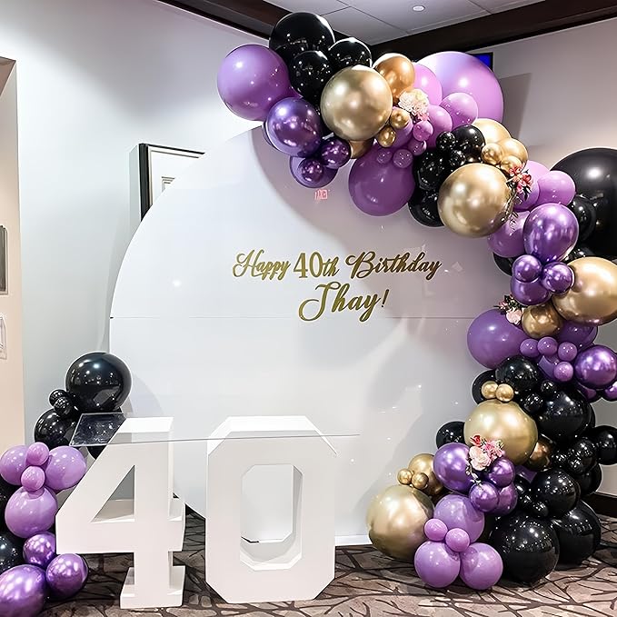 Purple Black and Gold Balloon Arch Kit Dark Purple and Gold Metallic Black Confetti Party Latex Balloons Garland for Women Wednesday Birthday Baby Shower Wedding Engagement Party Decorations