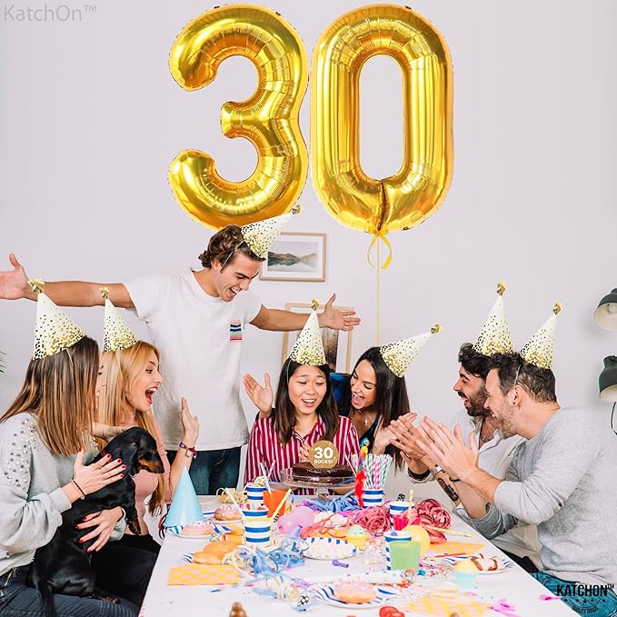 Katchon, Gold 30 Balloon Numbers - 40 Inch | Gold 30th Birthday Balloons for Happy 30th Birthday Decorations for Him | 30th Balloons for Her | 30th Anniversary Decorations | Gold Birthday Decoration