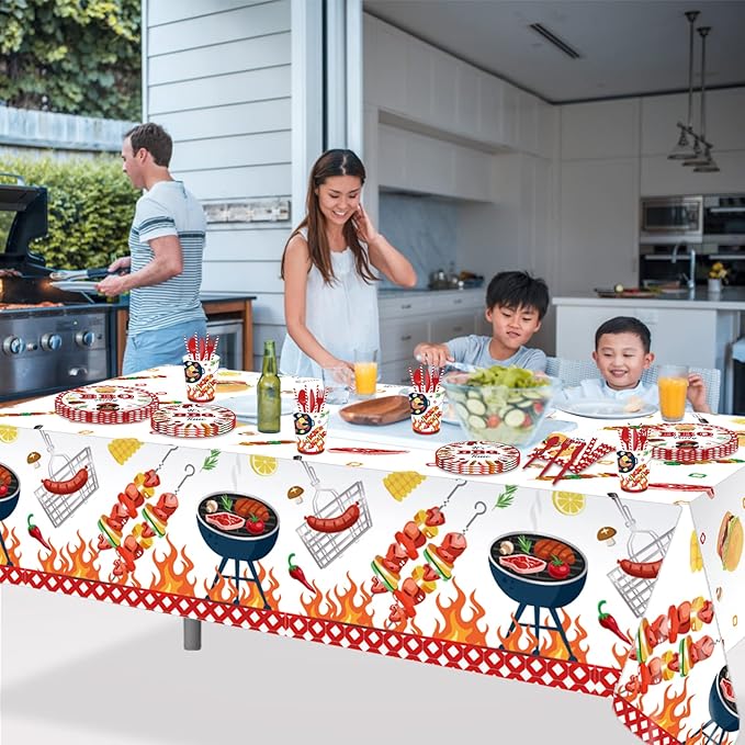 3 Pcs BBQ Tablecloth Plastic Table Covers BBQ Tablecloth Disposable Table Cover BBQ Table Cover for Kitchen Home Decor, 54x87In
