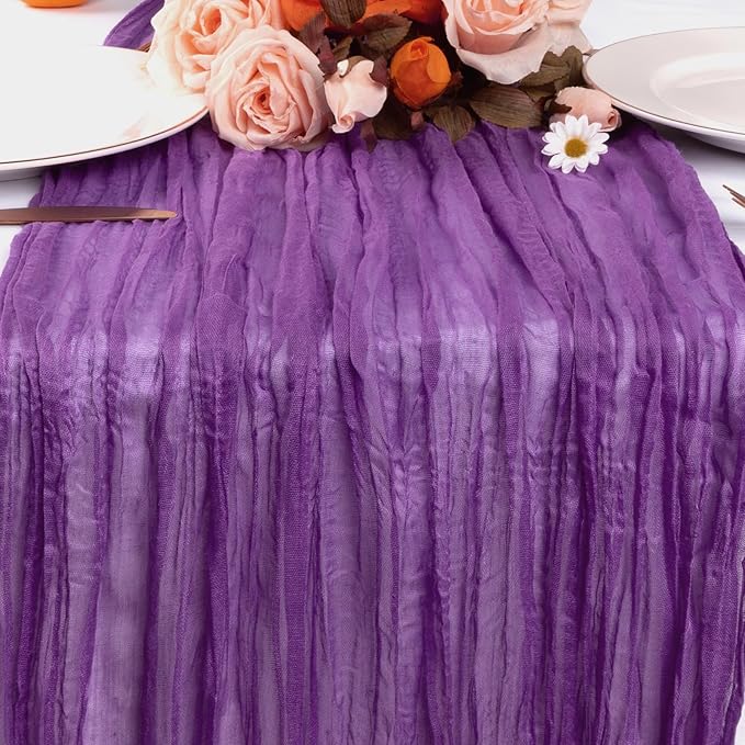RestfulGlow12 Pack Purple Cheesecloth Table Runner 10FT Boho Gauze Fabric Table Runner 35 x 120 Inch Rustic Sheer Runner for Centerpiece Wedding Decor Baby Shower Party Table Decoration（Purple）