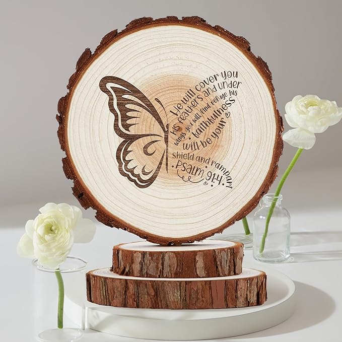 Rustic Wedding Cake Topper with Bible Verse Religious Country Rustic Happy Birthday Cake Topper Christian Gifts for Men Women Faith Engraved Cake Toppers Mr Mrs Party Cake Supplies