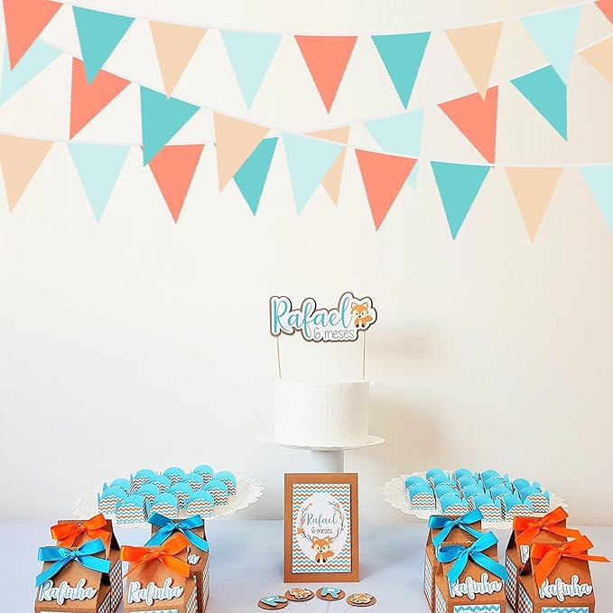 32Ft Orange Green Party Decorations Teal Blue Orange Triangle Banner Flag Pennant Fabric Garland Streamers for Summer Birthday Baby Shower Summer Tropical Hawaii Luau Tiki Magic Party Decor Supplies