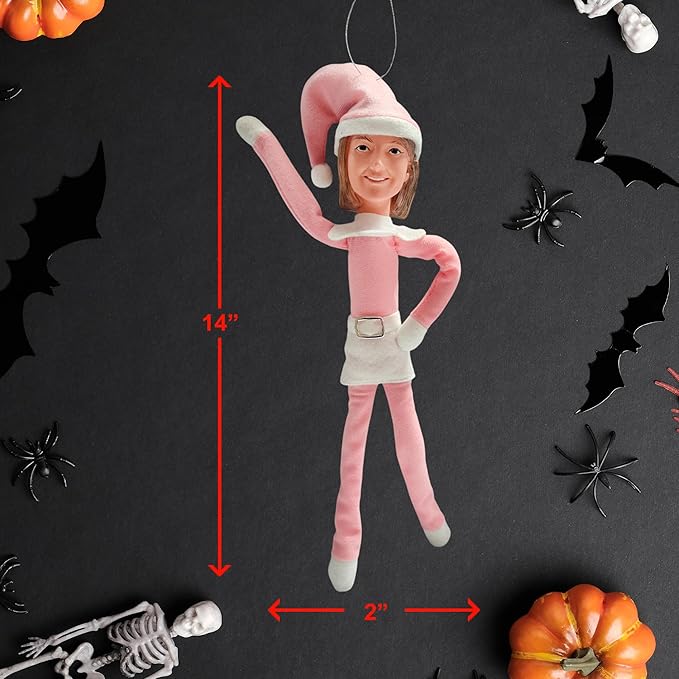 Pink Timeless Holiday Charm Elf 35cm Ornament – Handmade Pink Christmas Elf Decoration for Tree, Mantel, Shelf, and Holiday Party Décor