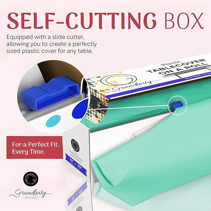 Grandipity Plastic Tablecloth Roll - 54in x 100 Ft. Aqua Plastic Table Cloths for Parties Disposable with Cutter Box - Cut to Size Disposable Tablecloth Table Cover for Rectangle & Round