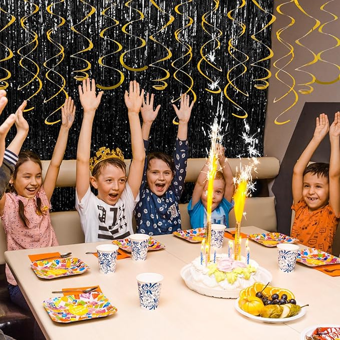 24 PCS Gold Foil Hanging Swirl,Sparkle Ceiling Hanging Decorations, Plastic Streamer Party Decorations,Swirl Decorations with Double-Swirls and Single-Swirls for Birthday,Thanksgiving Day,Baby Shower