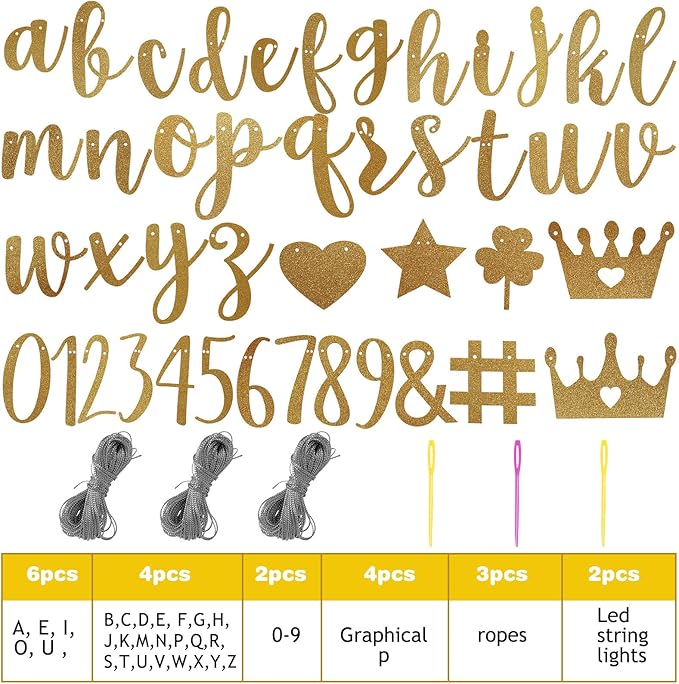 TaoBary 167 Pcs DIY Banner Kit Happy Birthday Glitter Banner Customizable Glitter Make Your Own Kit 162 Letters Symbols and Numbers 3 Rope for Birthday Halloween Wedding Christmas(Champagne Gold)