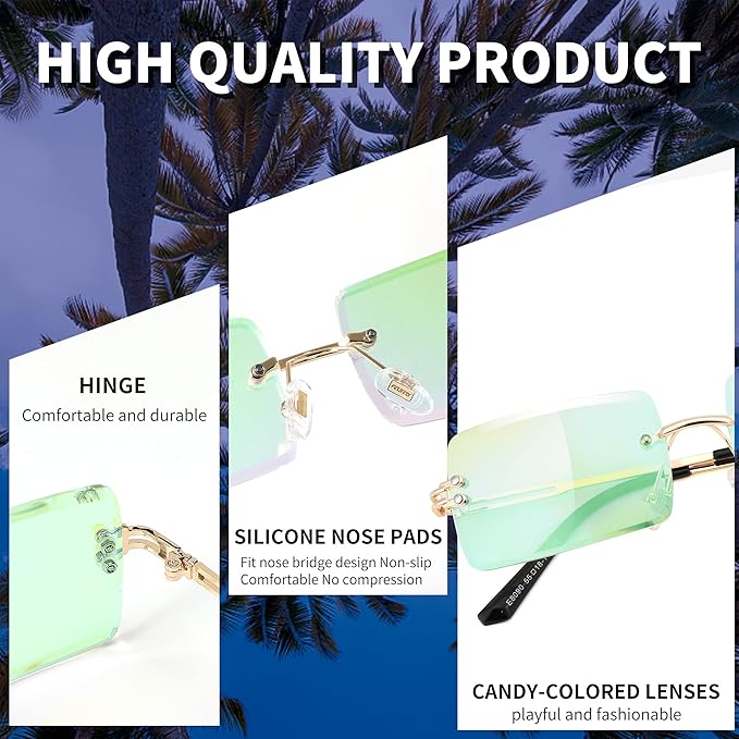 FEISEDY Vintage Rimless Sunglasses Rectangle Frameless Candy Color Glasses Women Men B2642