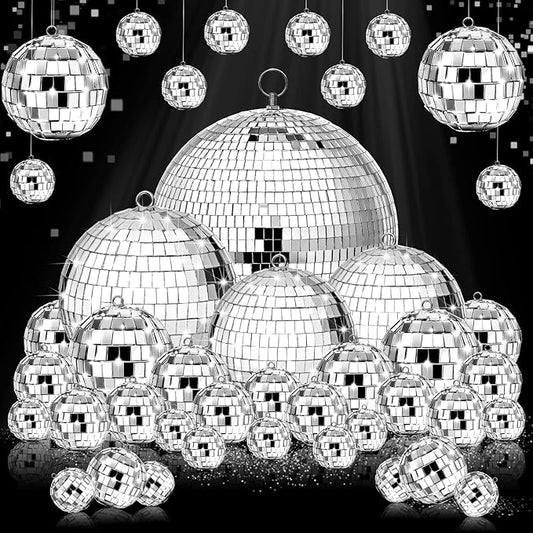 65 Pcs Disco Balls Decorations Assorted Size Disco Ball Ornament Reflective Hanging Mirror Ball Mini Large Silver Balls for Christmas Party Wedding Dance Ballroom Stage(12/6/ 4/3.2/2/ 1.2 in)