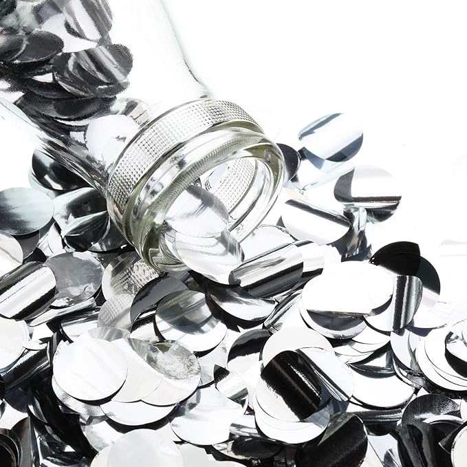 TecUnite Round Tissue Paper Table Confetti Dots for Wedding Birthday Party Decoration, 1.76 oz(Silver Foil Confetti,1.5 cm)