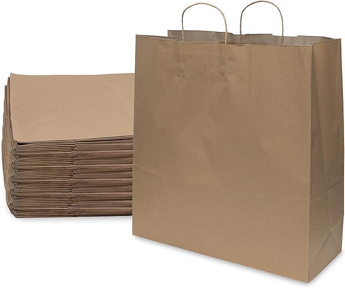 Prime Line Packaging Brown Paper Bags, Extra Large Gift Bags wth Handles for Small Business, Shopping, Boutique & Grocery Use, Retail Store, Bulk, 18x7x18.75, 100 Pack