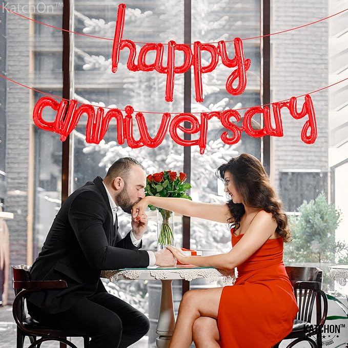 KatchOn Red Anniversary Balloons - 16 Inch | Script Banner for Anniversary Decorations | Work & Romantic Party Decorations