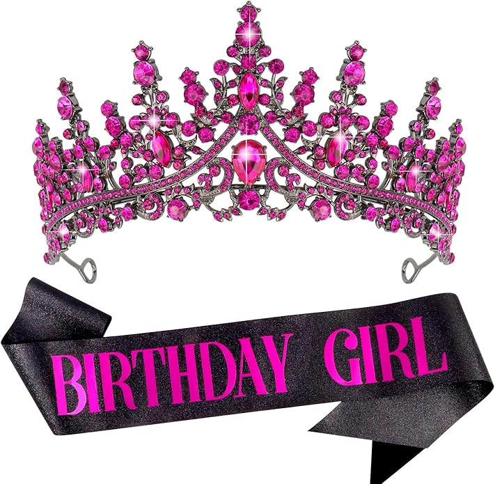 VELSCRUN Birthday Tiara Crowns for Women Girls Crystal Birthday Girl Headband Sash Elegant Princess Crown Happy Birth Party Decorations Women Sisters Birth Gift Hair Accessories