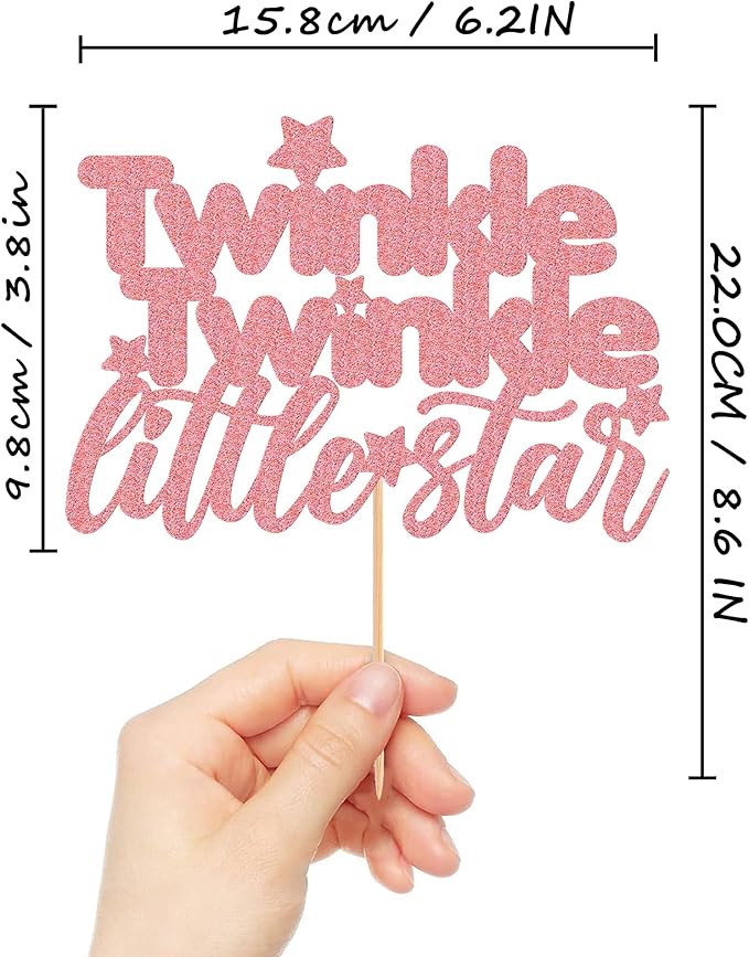 Twinkle Twinkle Little Star Cake Topper - Glitter Pink Baby Shower Party Cake Decoration, Perfect for Gender Reveal Party, 1st birthday Party or Photo Booth Props (Pink)