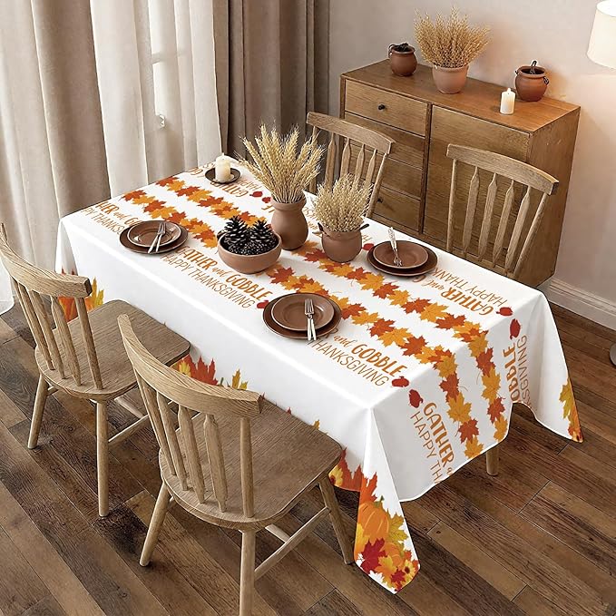 ATFUNSHOP Thanksgiving Tablecloth 2 Pack 54" X 108" Disposable Fall Table Cover Party Supplies Pumpkins Turkey Water Proof Plastic Table Cloth for Thanksgiving Decoration Dinner Party