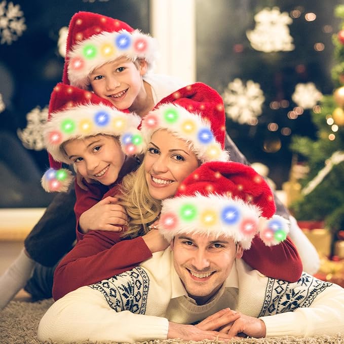 JUANANIUG Santa Hat Adult Led: Christmas Hat with lights for Women and Men - Extra Thicken Classic Fur for Christmas New Year Festive Holiday Party Supplies