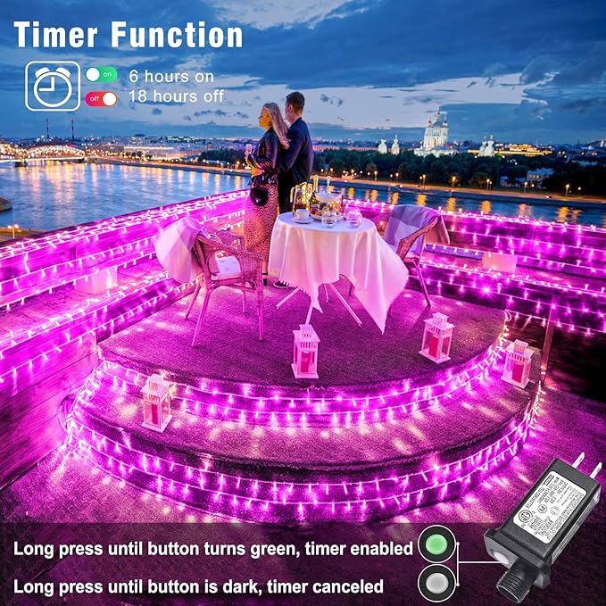 66FT 200 LED Christmas Lights Outdoor, Plug in Christmas String Lights Indoor, Waterproof & 8 Modes & Timer Function, Connectable Fairy Twinkle Light for Home Wedding Patio Party Decor, Pink