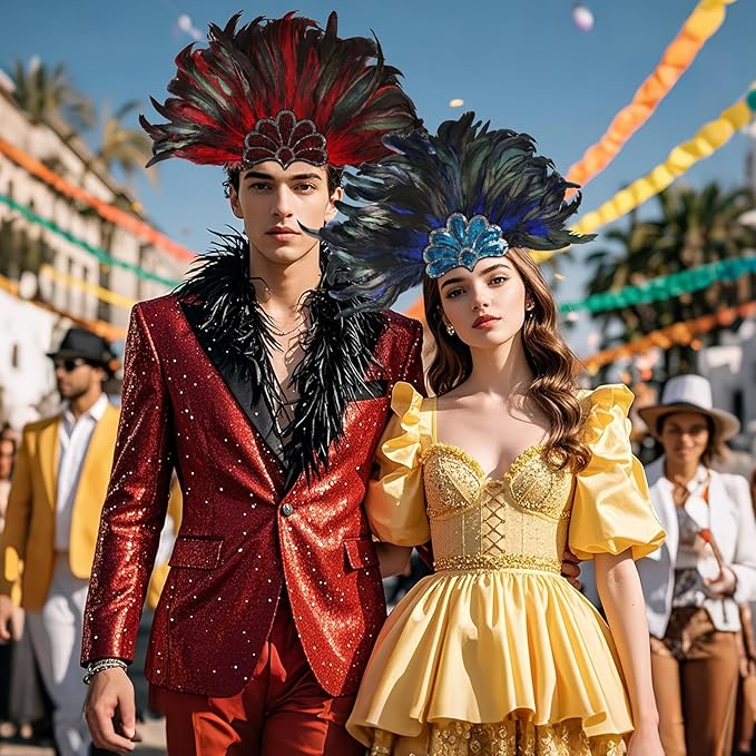 Women's Carnival Feather Headpieces Sequin Headdress for Wedding Masquerade Party Cosplay Feather Headbands