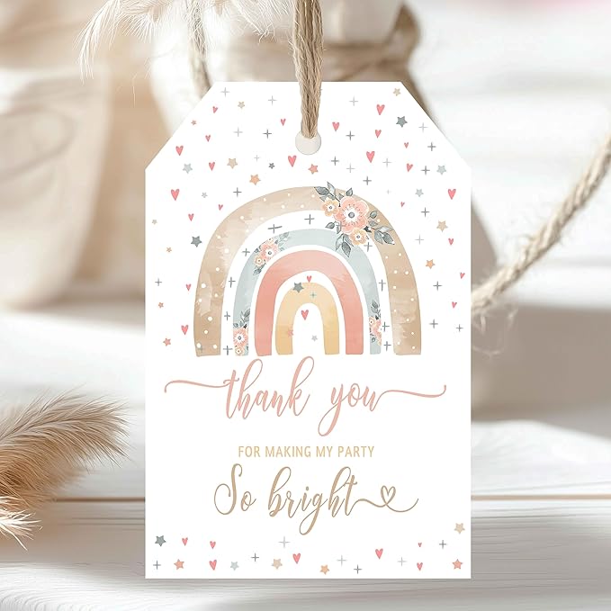 Thank You Tags, 50PCS Rainbow Tags, Boho Pastel Gift Tags with String, 2.2"x3.3" Paper Thank You Tags for Baby Shower, Birthday, Wedding, Party Favors (Rainbow Thank You)