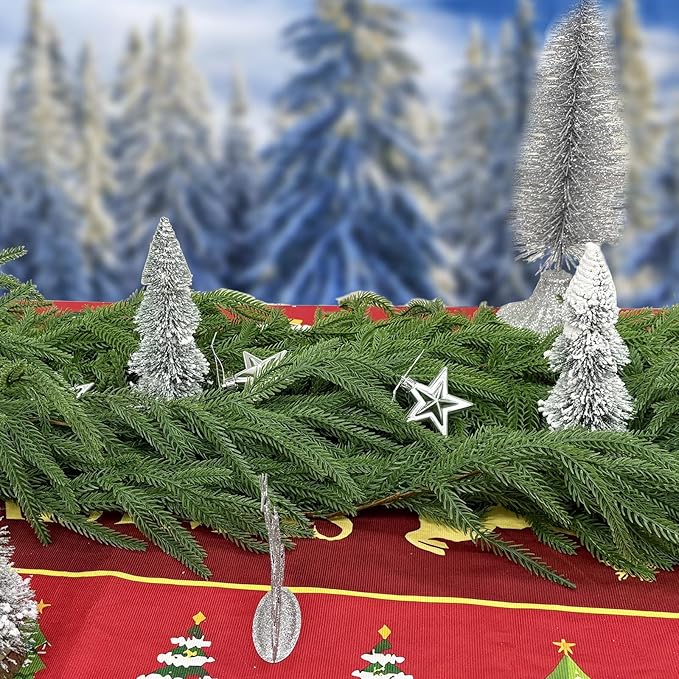 9FTClassicNorfolkGarland, Real Touch Norfolk Garland - Artificial Christmas Garlands Green Norfolk Pine Needles Garland for Fireplace Table Stairs Mantlegarlands Window Indoor/Outdoor Home Decor