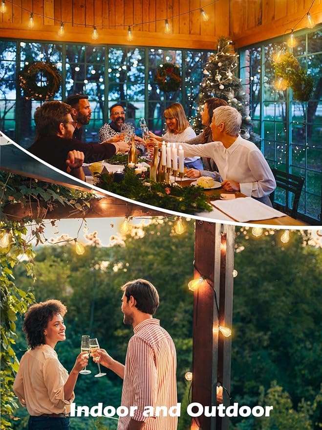 Outdoor String Lights 100 ft for Outside String Lights with 50+3ea A39 Shatterproof Warm Lights for Bistro Lights Outdoor Patio Pergola Backyard Linkable