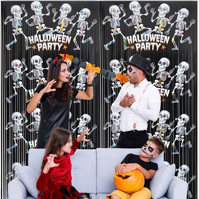 GOER Foil Curtain Backdrop for Halloween Party Decorations| Metallic Tinsel Halloween Theme Photo Booth Props (1 Pack)