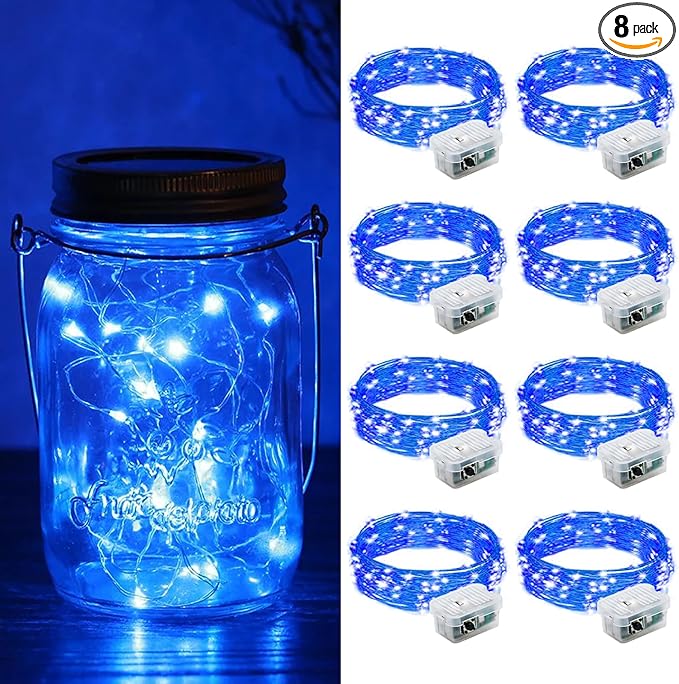 ZGWJ 8 Pack Fairy Lights Battery Operated, 7ft 20 Mini LED Fairy String Lights Silver Wire 3 Modes for DIY, Parties, Wedding, Bedroom, Halloween Christmas Decoration Blue