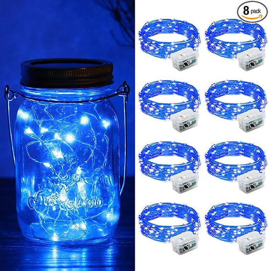ZGWJ 8 Pack Fairy Lights Battery Operated, 7ft 20 Mini LED Fairy String Lights Silver Wire 3 Modes for DIY, Parties, Wedding, Bedroom, Halloween Christmas Decoration Blue