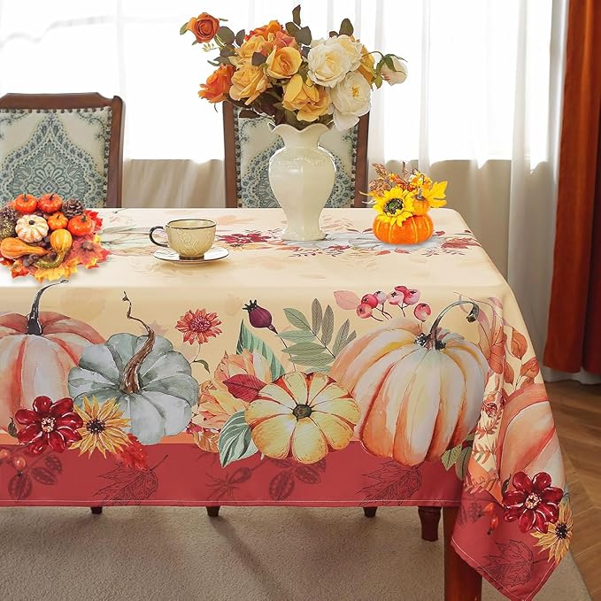 Honellaty Thanksgiving Tablecloth 60x102 Inch Rectangle Table Cloth, Autumn Pumpkin Table Cover for Dinner, Thanksgiving, Harvest, Holiday Decor