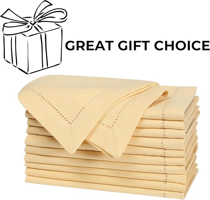 Homidate Cotton Dinner Cloth Napkins Set of 12 – 18x18 Apricot Gelato Hemstitched – Machine Washable Fabric Napkins for Weddings, Baby Showers, Gifting & Parties