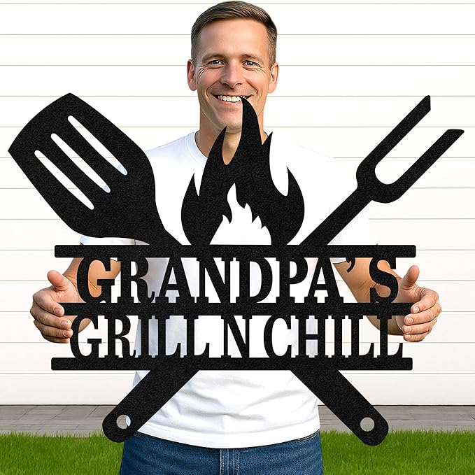 Custom BBQ Metal Sign Personalized Grill Name Wall Art for Outdoor Kitchen Patio Backyard Decor Fathers Gift for Dad Grandpa Husband Barbecue Smoker Area Sign, Grilling Lover Gifts 56