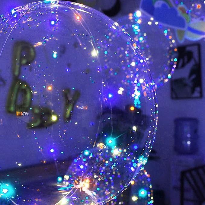 Lightsfever Rainbow colors LED light up balloons, 6pc LED Light up Balloon with sticks, stands and batterys, centerpieces for party no helium required DIY Kit (multi color)