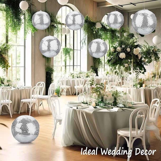HyDren 8 Set Inflatable Disco Ball with Cover Foldable Hanging Mirror Disco Ornaments for Christmas Wedding Birthday Baby Shower Bachelorette Party Indoor Outdoor (12 Inch)