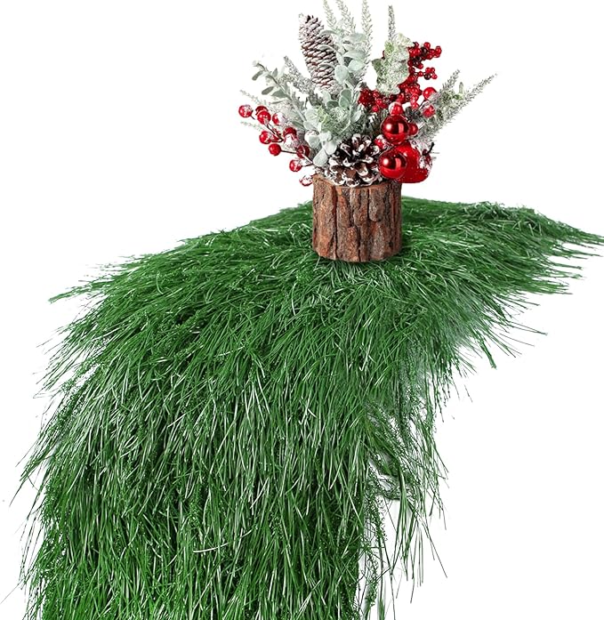 XLX TURF Faux Grass Table Runner for Christmas Decoratioons - Fluffy Green Thatch Table Centerpieces Golf Themed Birthday Party Decor Wild Woodland Fairy, 13" x 72"