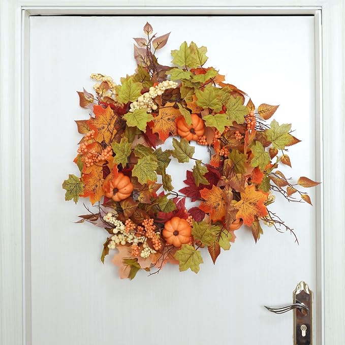 MIZII Fall Decor Artificial Maples Leaf Pumpkin Garland 6FT Autumn Maple Vines Garland Thanksgiving Halloween Harvest Decorations for Home Porch Mantle Fireplace Farmhouse Outdoor Indoor (6FT,Maple)