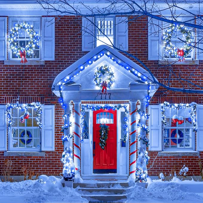 100 LED Christmas Lights Outdoor, 33ft Christmas String Lights for Bedroom 8 Modes Waterproof Plug in Twinkle Fairy Light for Indoor Outside Bedroom Home Party Decoration, Blue&White