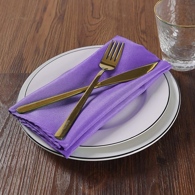 Cloth Napkins 17x17 inch Washable Polyester Dinner Napkins Soft Table Napkins for Wedding Party Dining Banquet(Purple,25PCS)