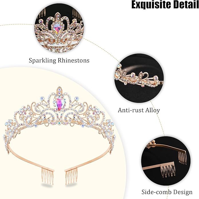 TAROSE Crowns for Women and Girls, Queen Crystal Gold Silver Tiaras with White Rhinestone and Combs, Goddess Crown for Wedding Bride Birthday Princess Bridal Shower Hair Accessories for Women
