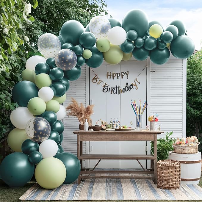 Sage Green and Blue Balloon Arch Kit, 120 PCS Dusty Green Blue Gold Olive Green Slate Blue Beige Sand Gold Balloon Garland for Women Men Boho Birthday Baby Bridal Shower Party Decorations