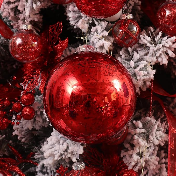 Large Christmas Ball Ornaments, Oversized Shatterproof Plastic Decorative Hanging Mercury Ornaments Ball for Xmas Holiday Party Decorations (Red, 6.0")