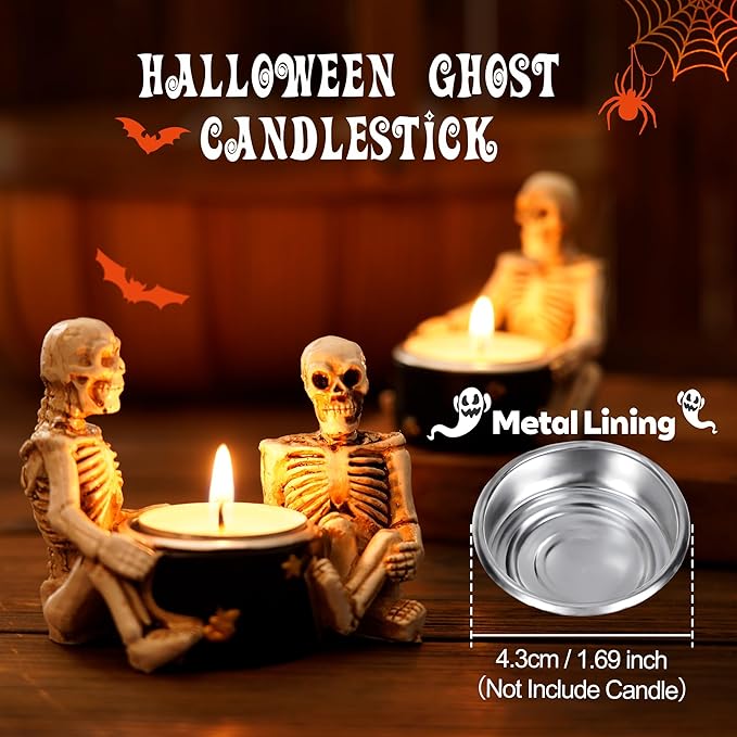 Candle Holder Halloween Skull Witch Decoration Candlestick Horror Spooky Decoration for Halloween Themed Home Table Desk Decor,4 Packs