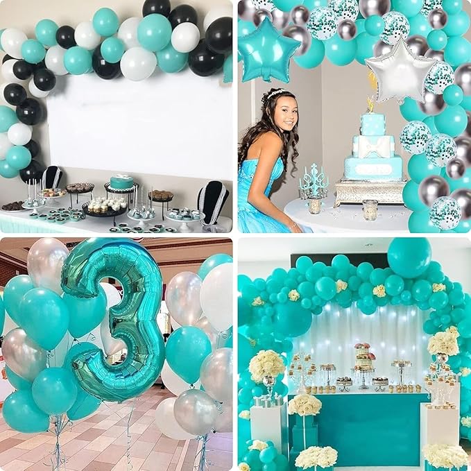 100Pcs Teal Blue Balloons, 18/12/10/5 Inch Turquoise Blue Balloon Garland Arch Kit Matte Teal Latex Balloon Different Sizes for Birthday Wedding Baby Shower Graduation Gender Reveal Party Decoration