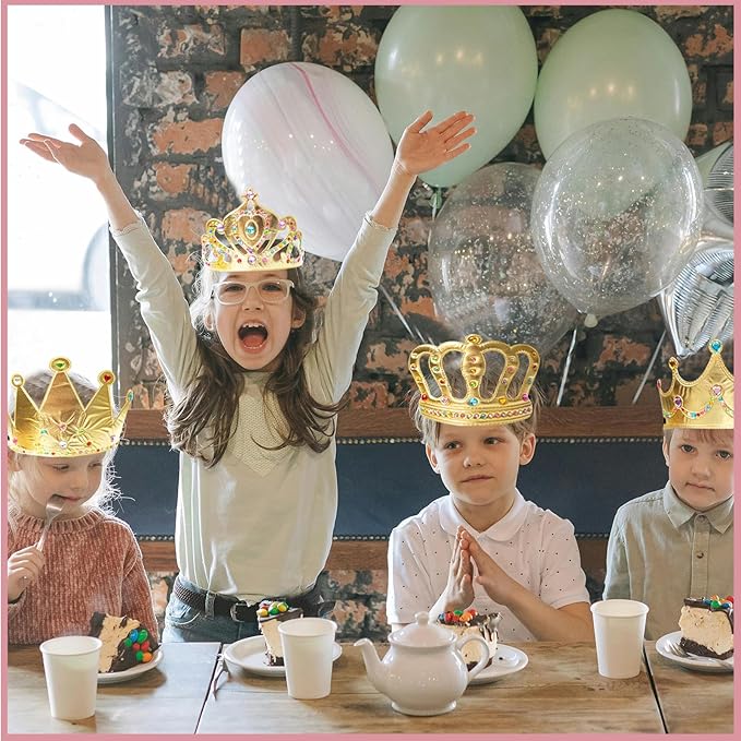 50 Pcs Foam Crowns Kids Princess Tiaras Crowns Bulk with 2 Styles DIY Diamond Sticker Making Kits for Kids Birthday Party Supplies