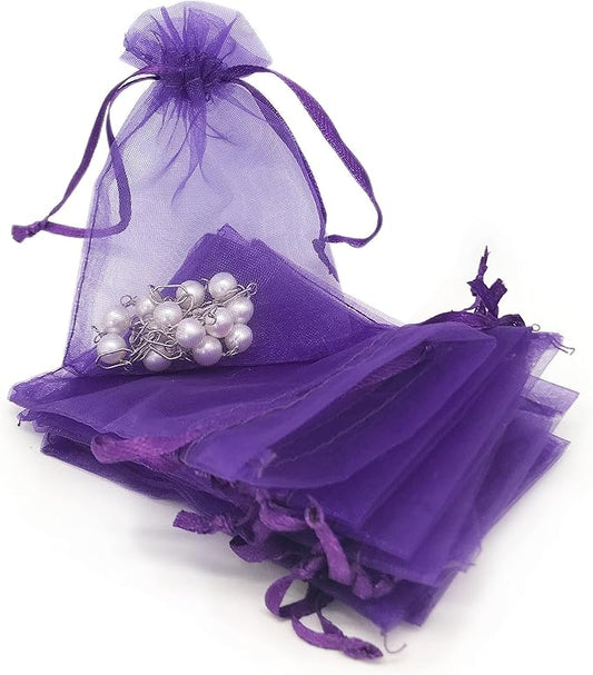 TheDisplayGuys 100-Pack 4x6 Purple Sheer Organza Gift Bags with Drawstring, Jewelry Candy Treat Wedding Party Favors Mesh Pouch