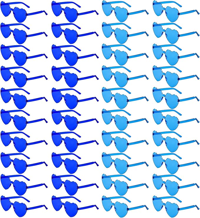 40 Pairs Heart Shaped Sunglasses Bulk, Colorful Rimless Fun Heart Sunglasses for Women Party Favors
